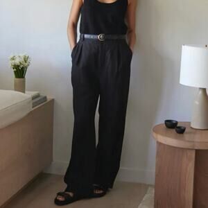 Jenni Kayne 2 Wide Leg Kyle Pants 100% Linen High Rise Pleated Casual Luxury